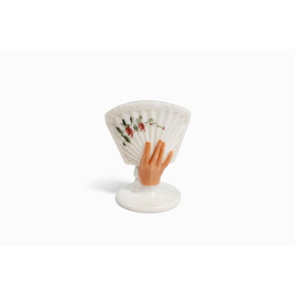 Milk Glass Vase Toothpick Holder Antique EAPG Dithridge Hand Painted Fan Hand Ha